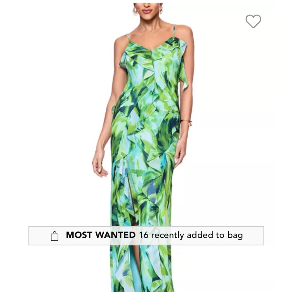 Aqua Green and Blue Asymmetrical Ruffled Maxi Dress
